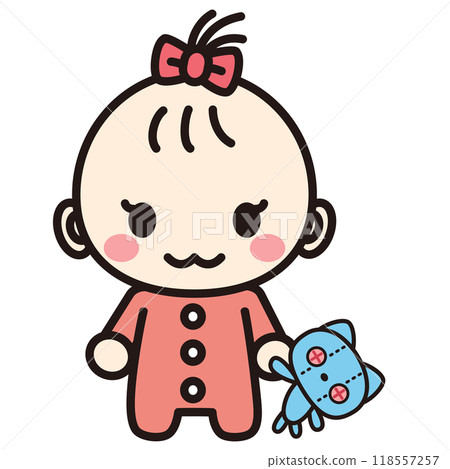 Smiling baby girl holding a stuffed toy 118557257