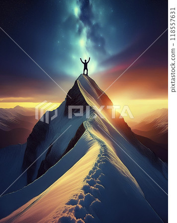 The moment you reach the top, the light of victory 118557631