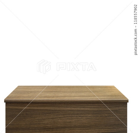 Empty wooden table front view on white background. 118557902