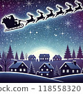 聖誕卡插圖馴鹿和聖誕老人在月夜拉雪橇_無文字 118558320