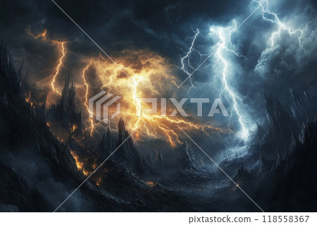 lightning falling on the mountain 118558367