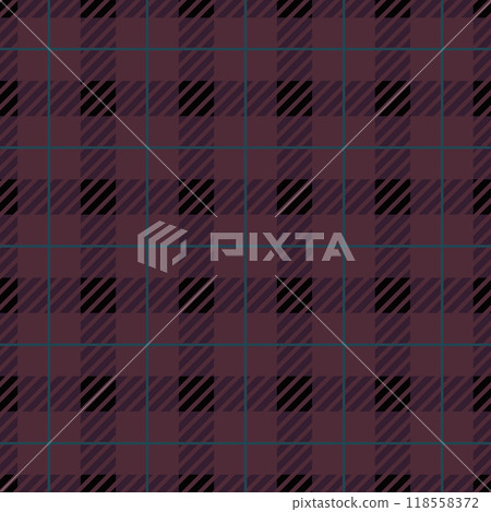 Classic tweed plaid style pattern. Geometric check print in dark burgundy color. Classical English background Glen plaid for textile fashion design, fleece shirts or kitchen clothing. Classic tweed plaid style pattern. Geometric check print in dark burgundy color. Classical English background Glen plaid for textile fashion design, fleece shirts or kitchen clothing. 118558372