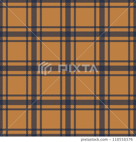 Classic tweed plaid style pattern. Geometric check print in mustard and blue color. Classical English background Glen plaid for textile fashion design, fleece shirts or kitchen clothing. Classic tweed plaid style pattern. Geometric check print in mustard and blue color. Classical English background Glen plaid for textile fashion design, fleece shirts or kitchen clothing. 118558376