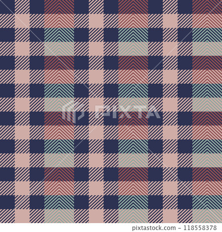 Classic tweed plaid style pattern. Geometric check print in pink and blue color. Classical English background Glen plaid for textile fashion design, fleece shirts or kitchen clothing. Classic tweed plaid style pattern. Geometric check print in pink and blue color. Classical English background Glen plaid for textile fashion design, fleece shirts or kitchen clothing. 118558378