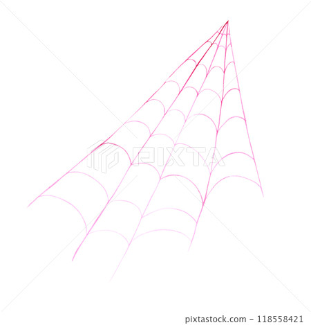 Pink spider web. Drawing of dangerous arthropod arachnid net. Watercolor hand drawn cutout isolated clipart for halloween, horror illustrations. Sketch. 118558421
