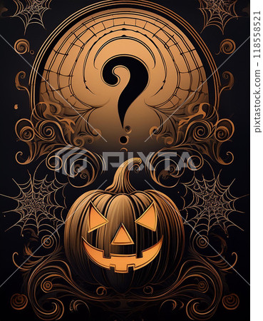A question mark thought by a jack-o-lantern with a spider web in the background 118558521
