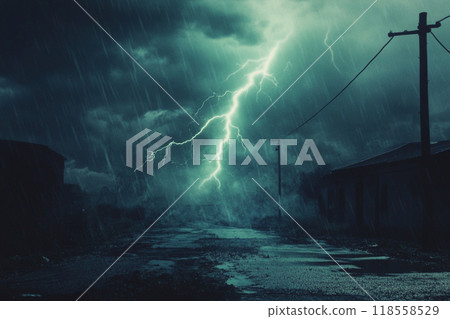 Lightning falling in the city 118558529
