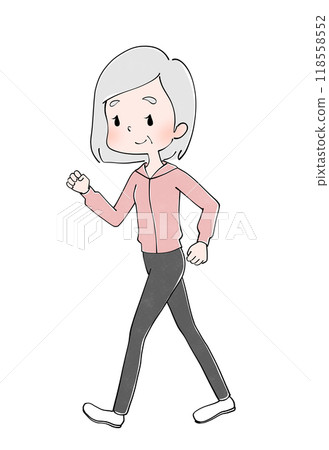 Illustration of a senior woman walking 118558552