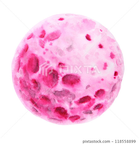 Full moon. Watercolor handdrawn cutout isolated illustration. Symbol of abundance, cyclic renewal, occult power, intuition. Pink round planet. Magical night satellite drawing for Halloween, astrology 118558899