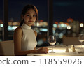 Dining at a restaurant with a night view 118559026