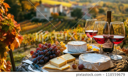 French cheeses grapes and wine French cheeses grapes and wine 118559679