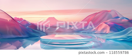 Abstract pastel blue and pink water background with a glass and plastic podium for product display Abstract pastel blue and pink water background with a glass and plastic podium for product display 118559786