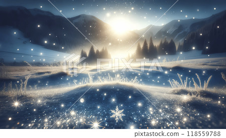 A snowy winter scene with sparkling diamond dust 118559788