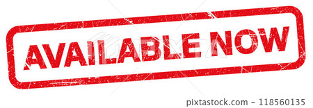 Available now label, Available now text written on red stamp Available now label, Available now text written on red stamp 118560135