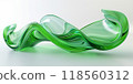 3d render of green abstract glass shape on white background, green abstract form 118560312
