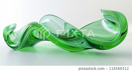 3d render of green abstract glass shape on white background, green abstract form 118560312