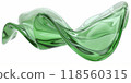 3d render of green glass wavy shape isolated on white background, modern and clean look with sharp edges 118560315