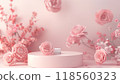 3d rendering of rose and pink floral background with podium display for product presentation. 118560323