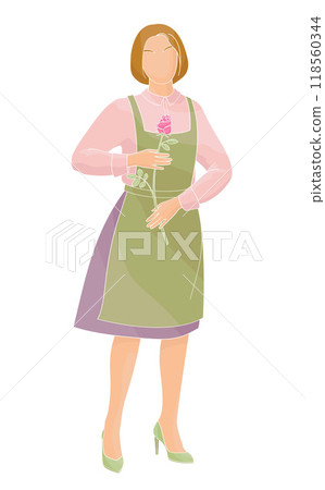 florist female character women in apron with rose flower florist female character women in apron with rose flower 118560344
