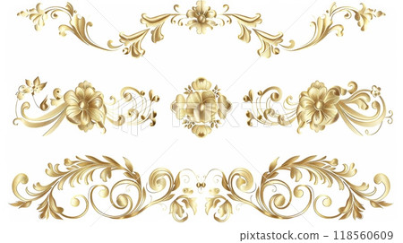 gold decorative vintage floral ornaments elegant style vintage design on white background 118560609