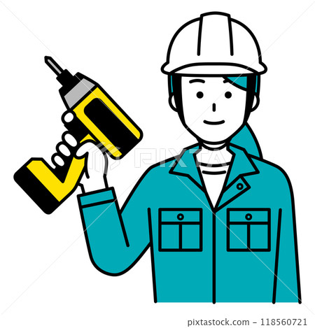 Female worker with an impact driver 118560721
