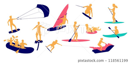 Water extreme sport hobby activity entertainment silhouette set 118561199