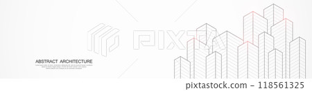 Panoramic view of architectural drawing with building construction for banner or website header template 118561325