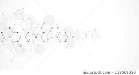 Genetic engineering and molecular structure, hexagon DNA network, science chemical and biotechnology concept, innovation technology, healthcare, and medicine design. 118561356