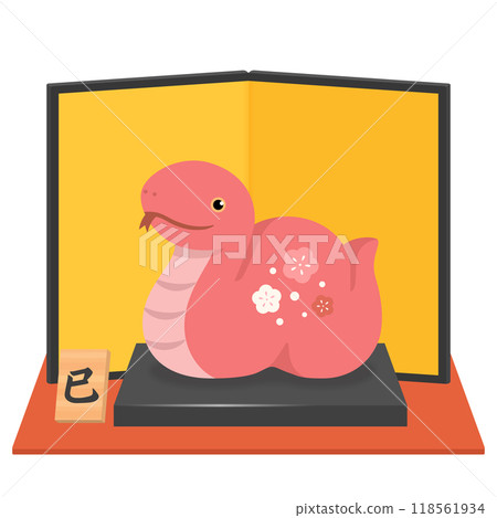 紅蛇雕像與金色屏風賀年片材料2025蛇年 118561934