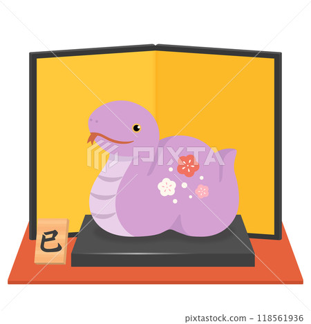 Purple snake figurine and gold screen New Year's card material 2025 Year of the Snake 118561936