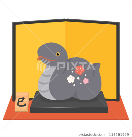 Black snake figurine and gold screen New Year's card material 2025 118561939