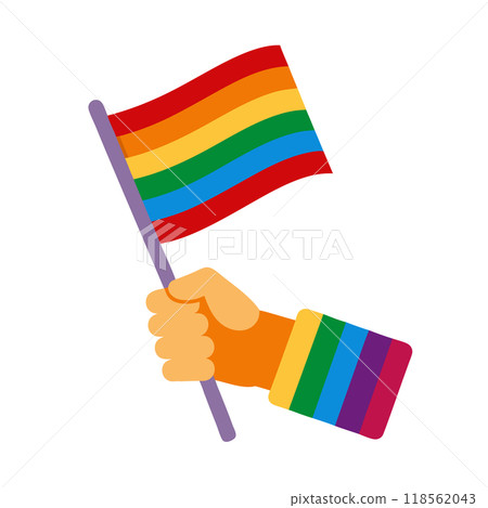 LGBTQ Rainbow Pride Flag Icon Minimalist Illustration Equality Diversity Symbol Gay Lesbian Bisexual Transgender Queer Community Support. LGBTQ pride rainbow icon simple hand-drawn design promoting 118562043