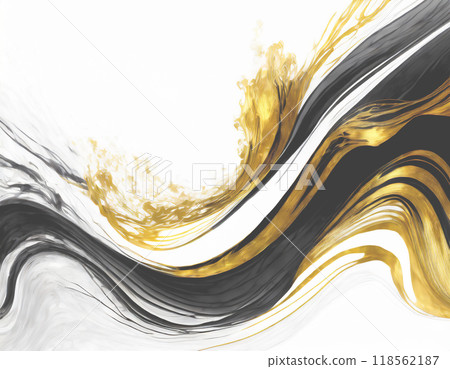 Gold and black fluid pattern. AI generated image. 118562187