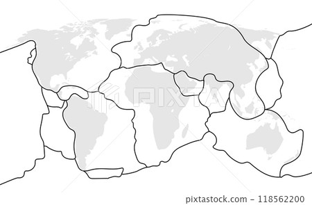 Tectonic plate earth map. Continental ocean pacific, volcano lithosphere geography plates Tectonic plate earth map. Continental ocean pacific, volcano lithosphere geography plates 118562200