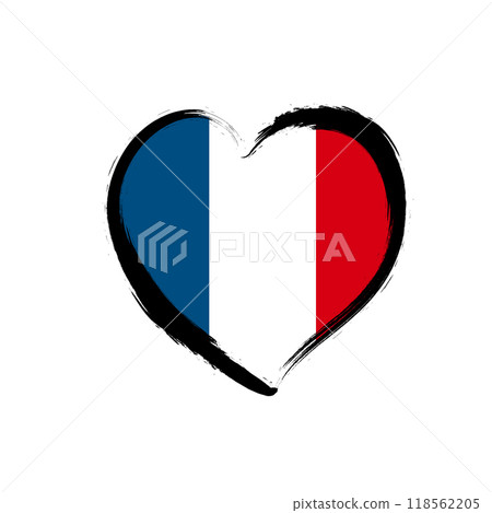 French flag heart illustration. Grunge-style heart shape filled with France national colors. French flag heart illustration. Grunge-style heart shape filled with France national colors. 118562205