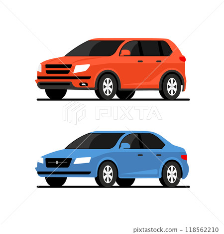 Car side vector flat icon. Car profile side view cartoon icon design isolated blue vehicle 118562210