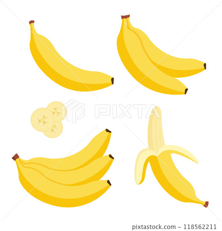 Banana vector cartoon isolated icon. Flat banana logo clipart object fruit bunch Banana vector cartoon isolated icon. Flat banana logo clipart object fruit bunch 118562211