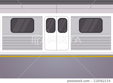 Subway train at station. Side view of a modern metro train with closed doors on a platform. 118562214