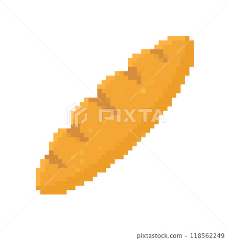Pixelated loaf of bread illustration. Simple pixel art of a golden brown loaf with visible cuts on Pixelated loaf of bread illustration. Simple pixel art of a golden brown loaf with visible cuts on 118562249