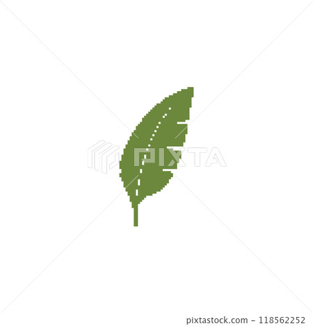 Pixel art green leaf illustration. Minimalistic leaf design in retro pixelated style. 118562252