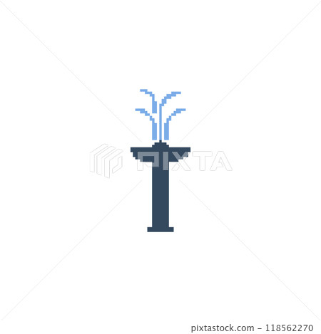 Pixelated water fountain icon. Simple pixel art black fountain with blue water jets. Pixelated water fountain icon. Simple pixel art black fountain with blue water jets. 118562270