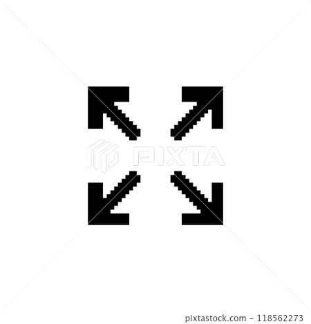 Pixel art expand arrows in black. Minimalistic four arrows pointing outward in retro pixelated style Pixel art expand arrows in black. Minimalistic four arrows pointing outward in retro pixelated style 118562273