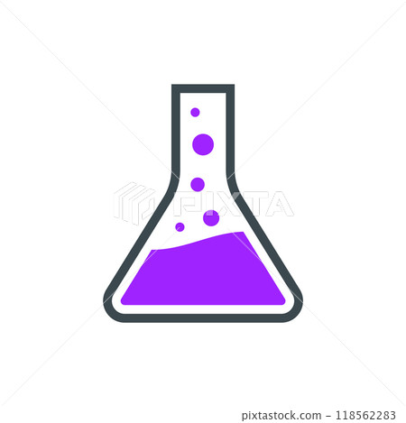 Laboratory beaker icon test tube. Chemistry experimental logo lab bubble vector icon 118562283