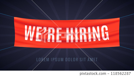 We are hiring announcement banner. Job vacancy recruitment notice red banner hiring employment 118562287