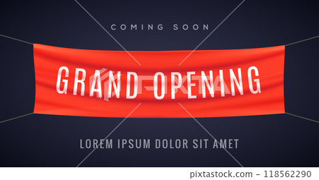 Grand Opening ceremony poster concept invitation. Grand opening event decoration party template 118562290