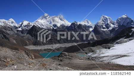 Mt Everest and Gokyo Lake seen from Renjo Pass, Nepal. 118562540