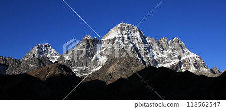Sunrise view from Dragnang. Azure blue sky over high mountains, Nepal. 118562547