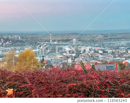 Autumn landscape with a view of the city from the observation deck in the city of Przemysl, Poland Autumn landscape with a view of the city from the observation deck in the city of Przemysl, Poland 118563243