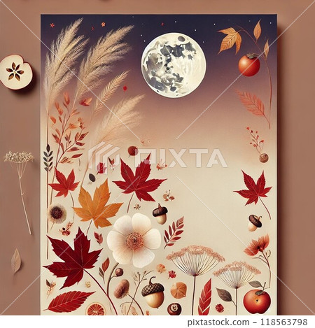 以秋葉為主題的水彩風格插圖 118563798