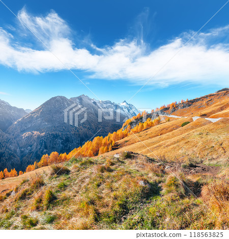 Stunning view of moutaine scenery at Grossglockner High Alpine Road during autumn. 118563825